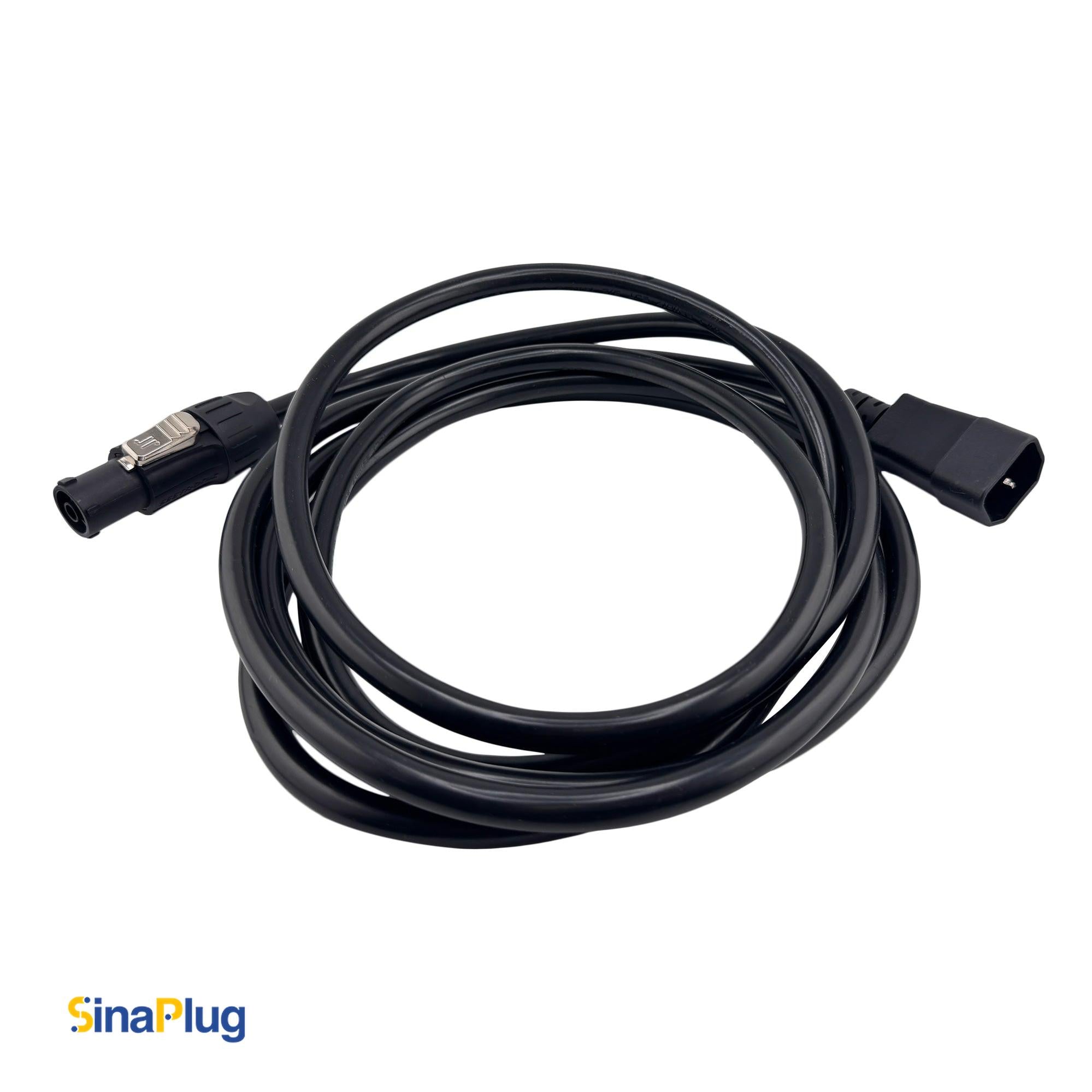 10 feet, 3-Pin Power Cable (14AWG): IEC C14 Male to Seetronic SAC3FX Connector