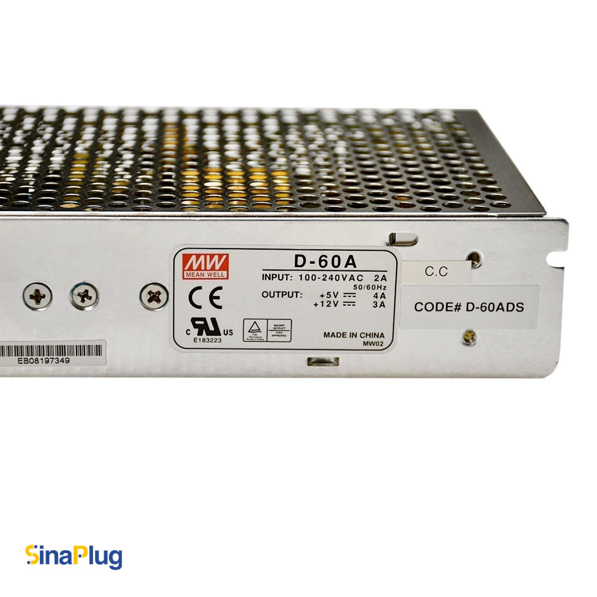 MEAN WELL D-60A Switching Power Supply (Outputs 5Volts, 4Amps and 12Volts, 3Amps)