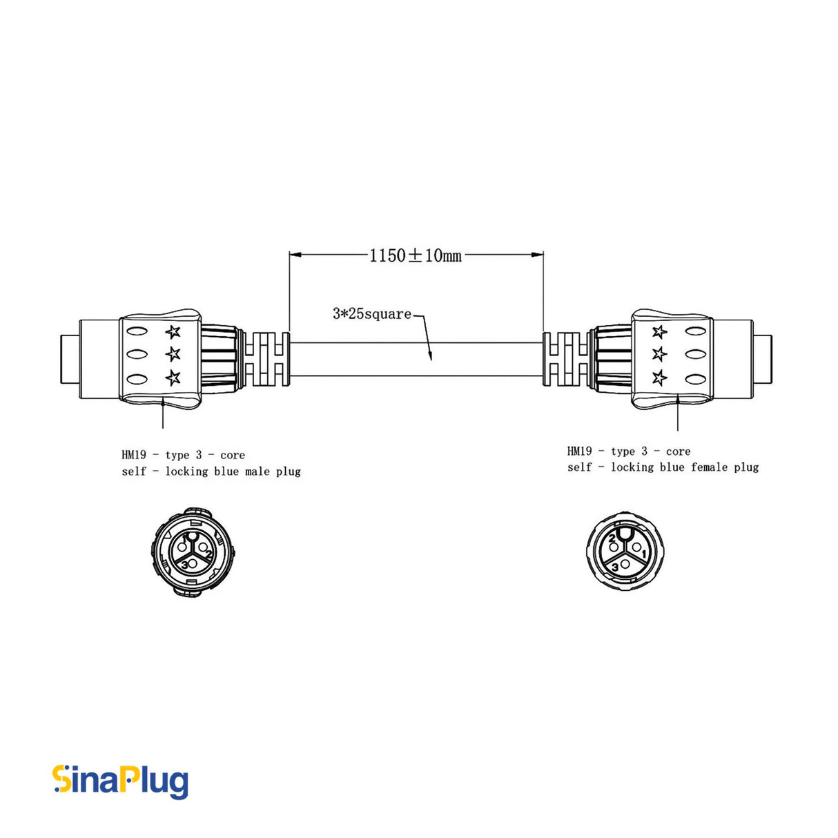 Power Cable with locking PowerCON 3Pin Male-to-Male Connector (Compatible with Unilumin LED Panels)