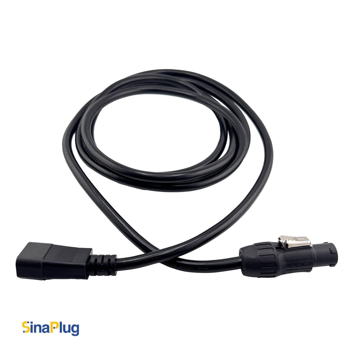 10 feet, 3-Pin Power Cable (14AWG): IEC C14 Male to Seetronic SAC3FX Connector