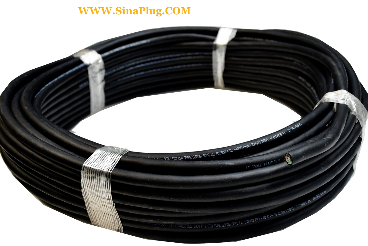 Flextreme 10/3 Bulk Cable 100 Foot - SJOOW Jacket, 30 Amps, 3 Wire, 300v -  Water and Oil Resistant